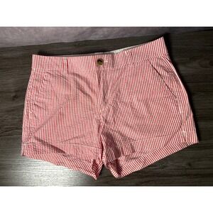 Old Navy Mid Rise Everyday Shorts Seersucker Red White Stripes Preppy Size 6